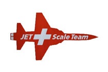 Logo of the Swiss Jet Scale Team, featuring a red jet silhouette with a white cross and the text 'JET Scale Team'.